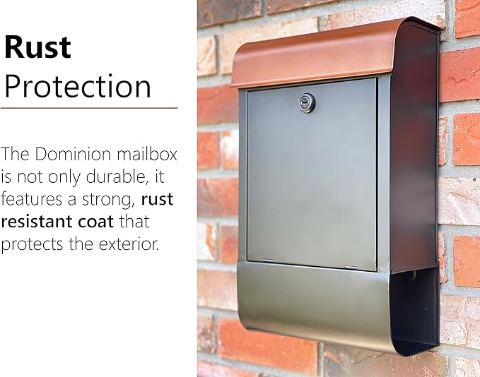 NACH Locking Mailbox, 16 x 4.5 x 10 inch, Black Mailbox with Lock, Waterproof Mailbox Wall Mount - The Dominion Lockable Mailbox