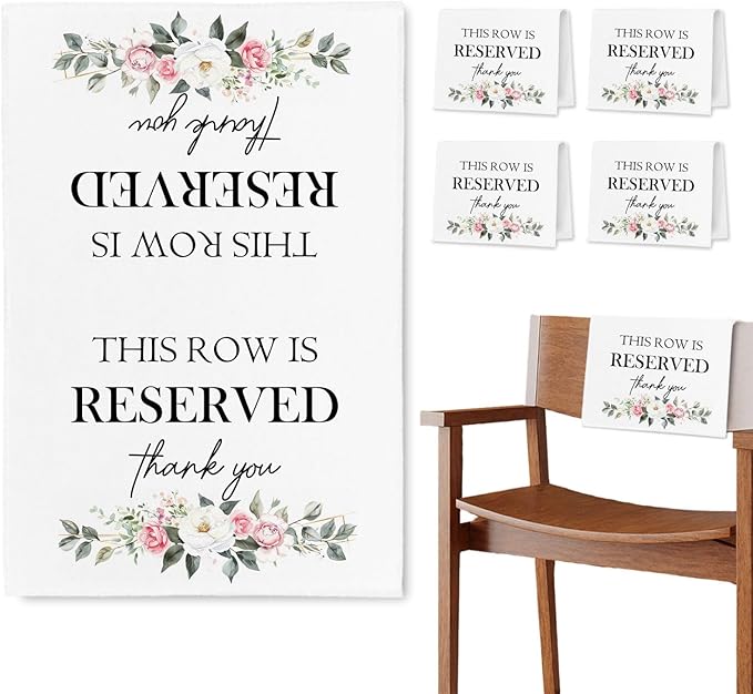 ChissNook Reserved Seating Chair Signs, This Row Is Reserved Pew Cloths Seating Placeholder for Church Pews, Wedding Decorations for Reception Parties Celebrations Event Meetings (Pink Floral, 4 PCS)