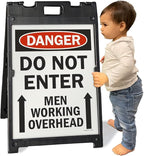 SmartSign 24 x 18 inch “Danger - Do Not Enter, Men Working Overhead” Two-Sided BabyBoss A-Frame Sign Kit, Plastic, Multicolor (1 A-Frame + 2 Sign Panels), Made in USA