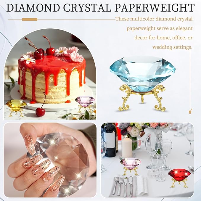 PATIKIL Diamond Crystal Paperweight, 80mm / 3.15" Crystal Paperweight Paper Weight with Gold 19 Metal Base for Home Office Desktop Table Decor Wedding Party Ornaments, Lake Blue