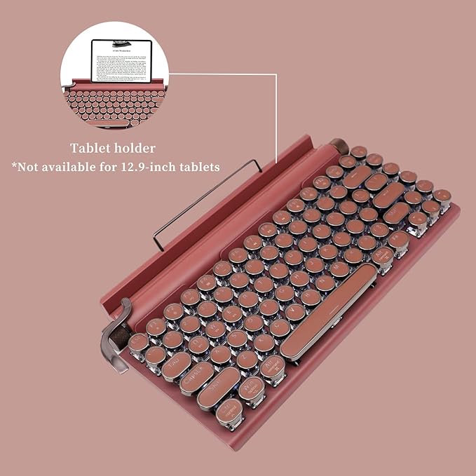 Adventurers Retro Typewriter-Style Mechanical Keyboard, 83 Keys, 75% Compact Layout, Bluetooth 5.0 and Wired, Hot-Swappable Blue Switch, White Backlit for Windows/Mac/iPad/PC/Laptop (Rosewood Red)