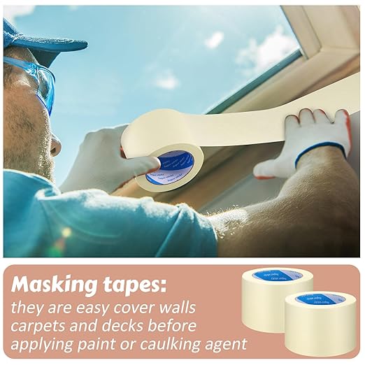 Fainne Masking Tape Bulk General Purpose Masking Painting Tape 55 Yards for Painting Home Office School Stationery Arts Crafts Basic Use, Easy Removal(6 Rolls,3 Inch)