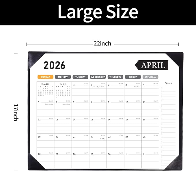 Large Desk Calendar 2026, Calendar with Desk Protecting Pad, 2026 Desk Calendar Large 22x17, Runs From January 2026 to June 2027, 18 Months, Big Desktop Calendar for Family Classroom and Office
