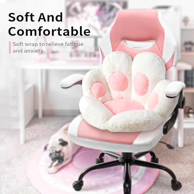 Ditucu Cat Paw Cushion Kawaii Chair Cushions 27.5 x 23.6 inch Cute Stuff Seat Pad Comfy Lazy Sofa Office Floor Pillow for Gaming Chairs Room Decor White