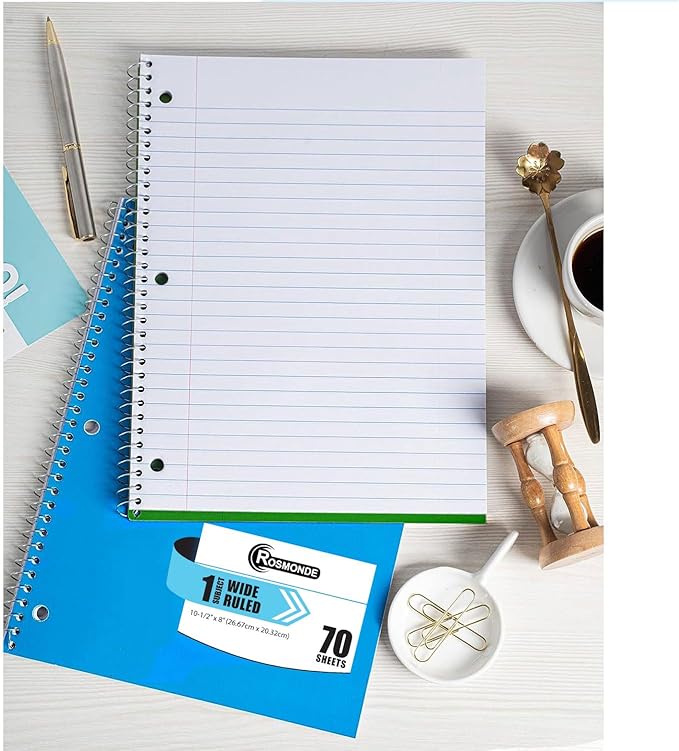 Rosmonde 720 Packs (Pallet) 1 Subject Notebooks, Spiral Notebook Bulk, Wide Ruled, Pallet of Notebooks, 70 Sheets (140 pages), 8 x 10-1/2", Bulk Spiral Notebooks for School & Office, 4-7 Days Transit