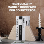 Marble Bookends for Heavy Books, Decorative Book Ends for Shelves, Durable and Heavy-Duty Stone Bookends for Hardback Book & CDS, Unique Book Stopper & Holder, New Jura Beige-Vein, Set of 2