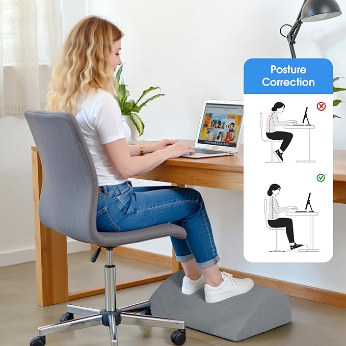 ComfyInLove Foot Rest for Under Desk at Work - Non-Slip Foot Stool with 3 Adjustable Heights, Ergonomic Under Desk Footrest with Washable Cover for Desk, Home, Office, Car (Light Grey)