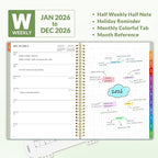SUNEE 2026 Planner, Weekly and Monthly Calendar Planner, January 2026-December 2026, Daily Agenda with Tabs, Note Pages, Spiral Binding, 8.5"x11", Green