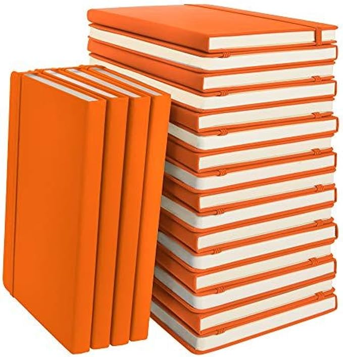 Simply Genius Orange A5 Hardcover Dotted Grid Notebook - 20 Pack, 192 Pages - Water-Resistant Leatherette Notebook - Bulk Dotted Journal Multipack - Grid Paper Notepad