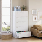 MIIIKO Lateral File Cabinet with Lock, 5 Drawer Metal File Cabinets 35.4" Wide, Home Office Locking Filing Cabinets for Legal Letter File Folders