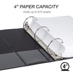 Samsill 4 Inch 3 Ring Binder, Made in USA, Economy Round Ring, Clear View Cover, 675 Sheet Capacity - for School, Home, Office - Charcoal Black