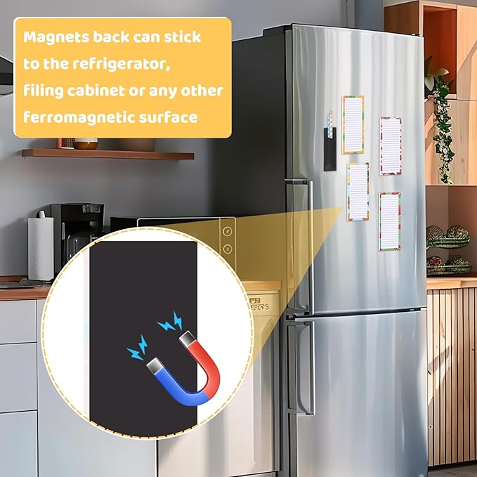 Thboxes 4 Pack Magnetic Note Pad for Fridge with Pen Holder, Totally 200 Sheets Grocery List Magnet Pad for Refrigerator Magnetic Shopping List Pad（Fruit Design）