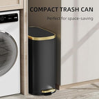 KUK Small Bathroom Trash Can with Lid Soft Close, Step Pedal, 2.6 Gal Stainless Steel Garbage Can with Removable Inner Bucket, Anti-Fingerprint Wastebasket for Office, Bedroom, Toilet (Black)