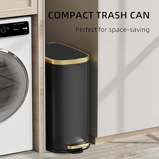 KUK Small Bathroom Trash Can with Lid Soft Close, Step Pedal, 2.6 Gal Stainless Steel Garbage Can with Removable Inner Bucket, Anti-Fingerprint Wastebasket for Office, Bedroom, Toilet (Black)