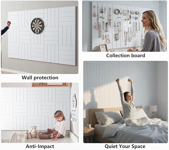 G Gamit Large Felt Wall Tiles Bulletin Board,Large Cork Board Alternative with 30 Pushpins,8-Pack Felt Pin Board with 56 Safe Removable Adhesive Tabs for Home Office School (White)