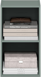 Furinno PASIR Book Shelf, 2-Tier Modern Bookshelf, Open Shelves Bookcase 9 x 12 x 21, for Living Room, Bedroom, Home Office, Sage Green