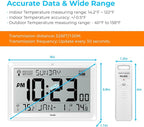 Wall Clock Atomic with Indoor Outdoor Temperature Battery Powered, Easy Reading with 10.5 Inch Large LCD Display, 330FT Range Table Wall Clock with DST, 12/24 Hour for Living Room Kitchen (White)