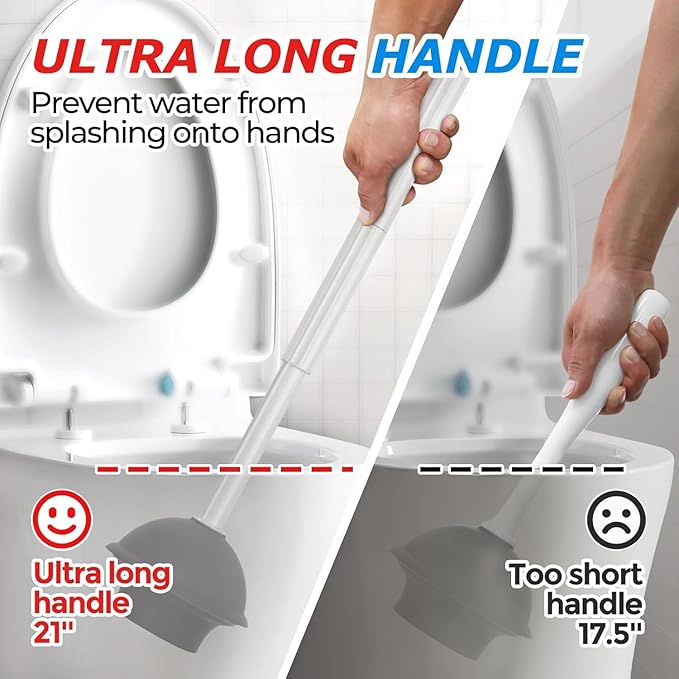 FORASTO 3Pack 2 in 1 Toilet Brush and Plunger Set, Extended Handle Plunger,Toilet Bowl Brush Plunger Set,Bathroom Cleaning Tools,Toilet Brush Plunger Combo,Cleaning Brush,Cleaning Supplies, Light gray