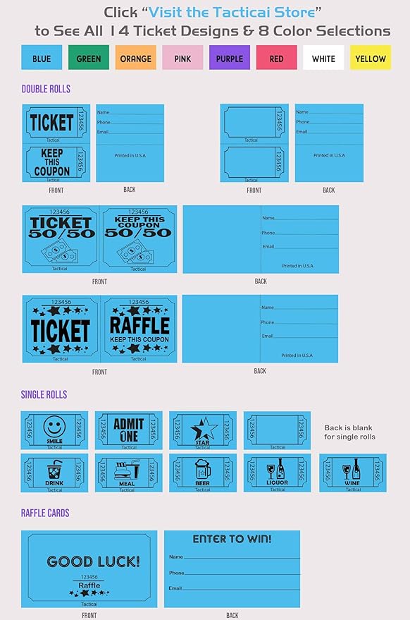 Tacticai 1000 Raffle Tickets, Drink, Purple (1 of 8 Colors), Single Roll for Events, Entry, Class Reward, Fundraiser & Prizes