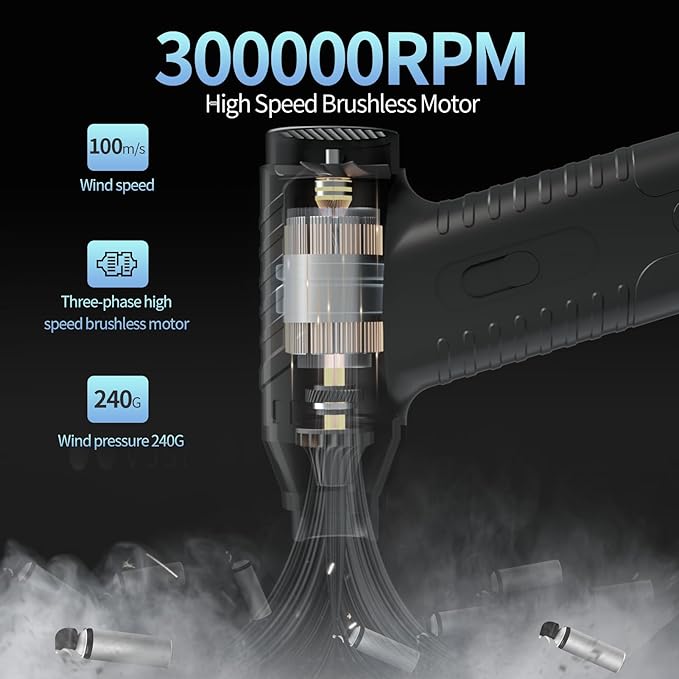 Compressed Air Duster, New Upgrade 300000RPM Electric Air Duster, Powerful Replace Compressed Air Can - No Canned Air, Jet Dry Blower Portable Air Blower for Computer Clean, Keyboard, Home. (Black)