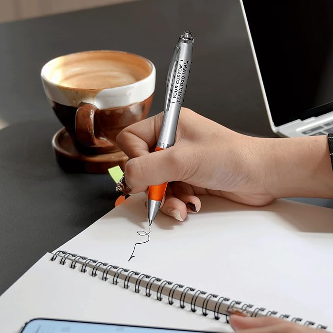 DISCOUNT PROMOS Personalized Ballpoint Pens With Rubber Grip, 10 pack Customizable Ergonomic Click-to-Write Custom Writing Pens for School with Black Ink, Orange