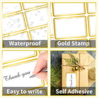 Yeachlaing 2" x 3" 200 PCS Name Labels, Waterproof Blank Name Tag Stickers with Permanent Adhesive Writable Stickers with Metallic Gold Border for School Office Home