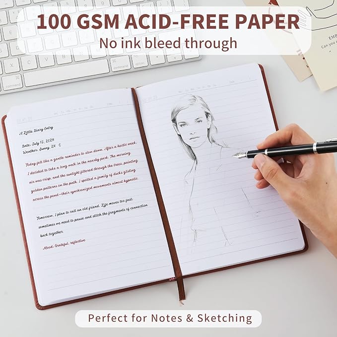 Heture Hardcover Notebooks, A5 Lined Journals Notebook for Writing 160 Pages, 8.2 x 5.5 inch, Classic Ruled Notebooks for College/Work/Travel(Brown 1 Pack)