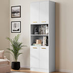 Cozy Castle Kitchen Pantry Cabinet, 75" Tall Wood Storage Cabinet with Doors and Shelves, 4 Doors Open Countertop Utility Hutch Cupboard for Dining Room Living Room Bathroom Furniture, White