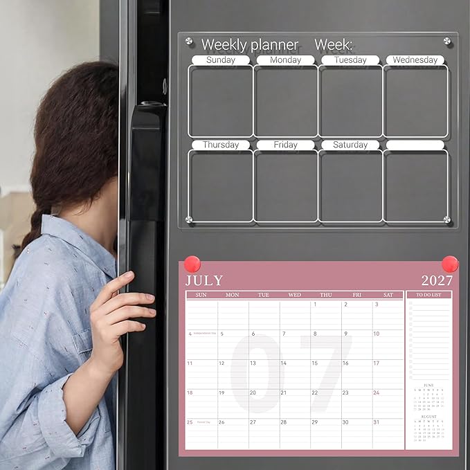 Yoment Desk Calendar Refill 2026-2027, Jan 2026-Dec 2027, Large 10"x16" Monthly Planner with to-do Lists 24 Months Calendar for Office School Home, Pink