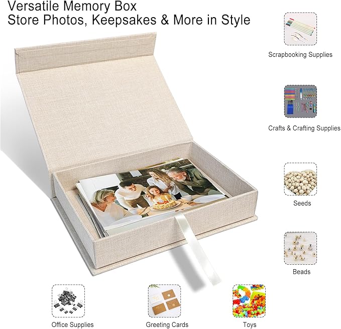 Sprsthai 8x10 Archival Photo Storage Box with Lid – Stackable Memory Keepsake Organizer for Photos, Certificates, Jewelry & Scrapbooking Supplies Beige