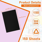 Guakicae 150 Sheets Black Cardstock 4 x 6 Printer Paper, 300gsm/110lb Heavyweight Flat Card Stock Art Paper for DIY Card Making, Invitations, Thank You Cards, Postcards, Scrapbooking