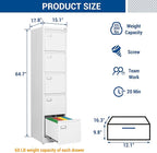 Fesbos File Cabinets - 5 Drawers Vertical 17.8" Deep Lockable Filing Cabinet - White Metal Storage Cabinets for Home Office to Hanging Files Letter/Legal/F4/A4 Size