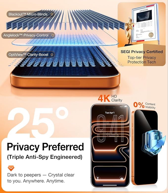 UltraGlass TOP 9H+ Armor for iPhone 17 Pro Max Privacy Screen Protector [NO.1 Military Grade Shatterproof] Privacy Screen 17 Pro Max Tempered Glass 17 ProMax [100% Anti-Spy] Longest Durable, 2 Pack