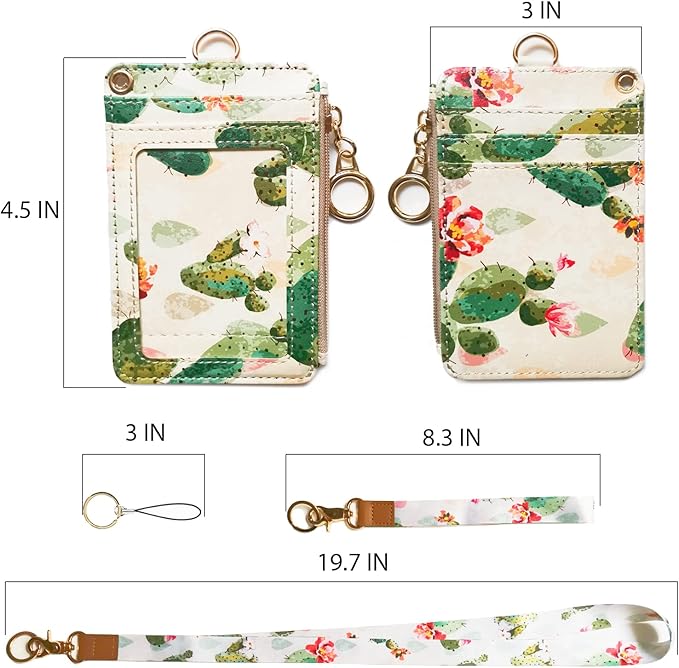 Lanyard Wallet,Wallet Lanyard,lanyards for id Badges,lanyards for id Badges for Women,Lanyard Wallet for Women,Fashion Badge Holder with Zipper（Cactus）