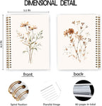 JWVK Retro Neutral Flower Spiral Notebook, Boho Floral Botanical Notebooks for Note Taking, Rustic Cottagecore Wildflower Journal for Women, Boho Office Supplies, 5.5x8.3 Inch