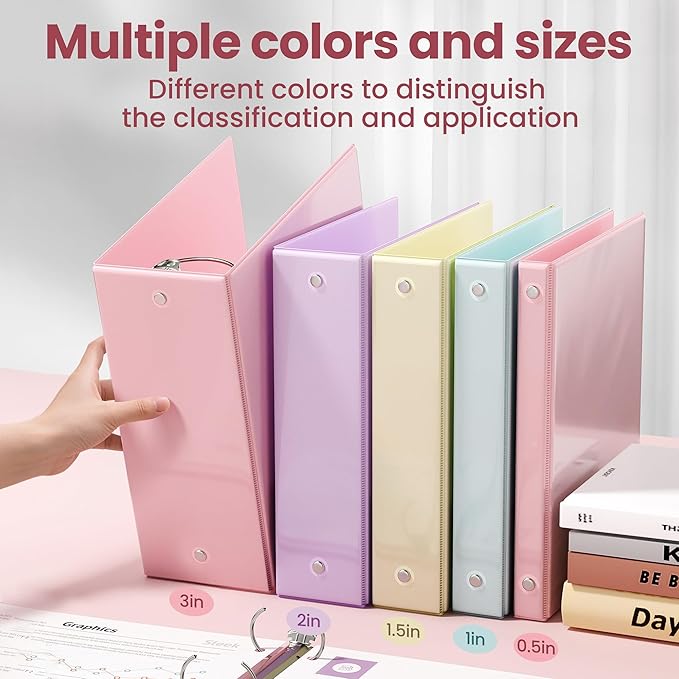 SUNEE Binder 3 Ring 1 Inch 1 Pack, Clear View 1" Binder Three Ring PVC-Free (Fit 8.5x11 Inches) for School or Office Supplies, Pink