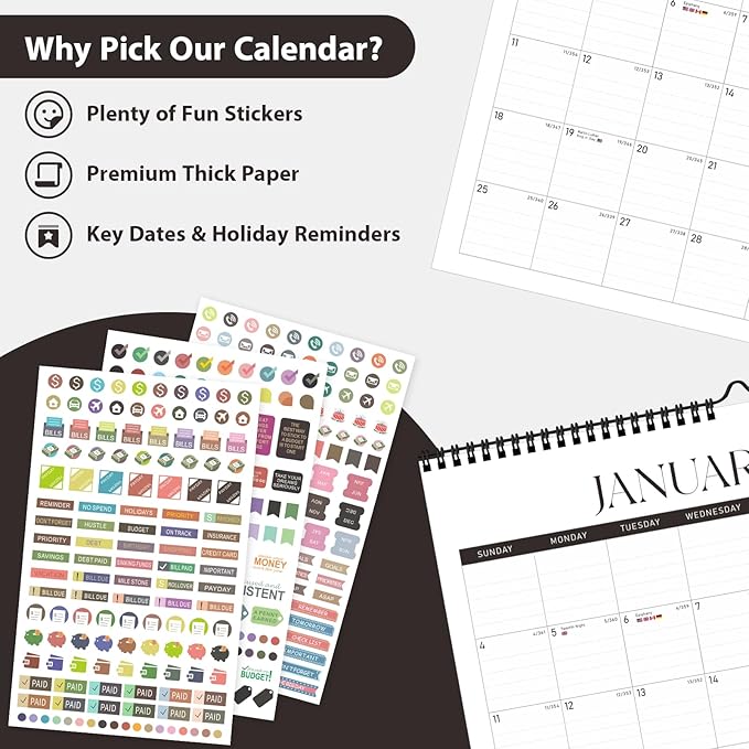 2026 Wall Calendar, Monthly Wall Calendars, Jan 2026 - Jun 2027, Desk Planner (8.5" x 11"), Hanging for Home, School, Office Supplies