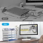 Letter Tray Paper Organizer 5-Tier Desk Organizer File Organizer Paper Holder with Handle, Metal Desktop Document Shelf Tray Office Classroom Organization - White