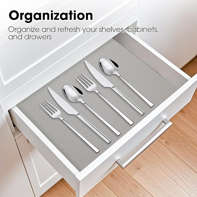 ALIUNI Drawer and Shelf Liner, Non-Slip Kitchen Cabinet Liners Non-Adhesive Thick Strong Grip Waterproof Washable Mats Protect Dresser Shelves Cupboard Bathroom Cabinets, Light Gray, 24 in X 10 FT
