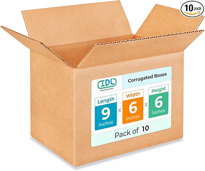 Small Moving & Shipping Boxes 9x6x6 inches (10-Pack) - Extra Strength 200 lb vs Regular - Corrugated Boxes for Packaging for USPS/FEDEX - Moving Box Heavy Duty - Cartons Box by IDL Packaging