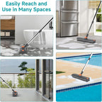 Floor Scrub Brush with Long Handle Length Adjustable, 3 in 1 Heavy-Duty Stiff 90° Bristle Floor Scrubber Broom with Squeegee, Cleaning Brush for Bathroom, Garage, Kitchen, Tile, Deck & Patio (Gray)