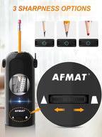 AFMAT Electric Pencil Sharpener, Fully Automatic Pencil Sharpener for Classroom, Robot Sharpeners for 7-11.5mm No.2/Jumbo/Colored Pencils, Auto in & Out, Rechargeable & Cordess, Hands-Free, PSX5,Black