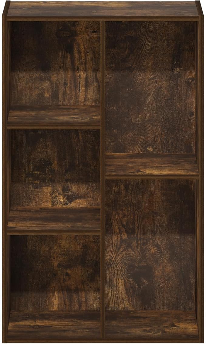 Furinno LUDER Book Shelf, 5-Cube Bookshelf, Reversible Bookcase, 9.4 x 19.5 x 31.5, for Living Room, Bedroom, Home Office, Amber Pine