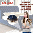 FASONLA Bed Risers, Furniture Risers (Set of 8-Height 1") Can be Adjusted to 2'' 3''or 4'', Lifts Furniture Risers, Solid Natural Wood Risers, Non-Slip Recessed Hole (Walnut Color)