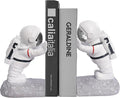 Kakizzy Book End Holder, Astronaut Bookends Outer Space Themed Astronaut Figurine Decorative Book Stoppers to Hold Books Heavy Duty Bookshelf Ends for Kids Rooms Space Decor Bookends (A-Silver Color)