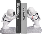 Kakizzy Book End Holder, Astronaut Bookends Outer Space Themed Astronaut Figurine Decorative Book Stoppers to Hold Books Heavy Duty Bookshelf Ends for Kids Rooms Space Decor Bookends (A-Silver Color)