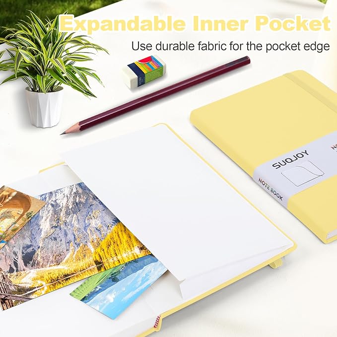 SUQJOY Lined Journal Notebooks for Writing, 100 GSM Thick Paper, 1 Pack Hardcover Notebooks, A5 College Ruled Notebook, Journaling Notebook for School/Travel/Office (Yellow- 1 Pack)