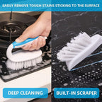 HileSwan Scrub Brush Set, 4 Pack Deep Cleaning Brush Kit - 2 Scrub Brush, 2 Tile & Grout Brush with Built-in Scraper, Household Commercial Scrubber for Floor, Shower, Pool Wall, Tub (Blue)