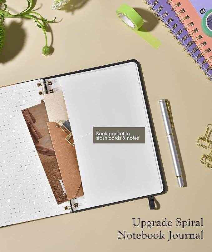 Dotted Spiral Journal Notebook, A5 Hardcover Spiral Journals for Women Men, 100 GSM Dot Grid Paper Notebooks, 150 Pages Spiral Bullet Dotted Notebook for Writing Note Taking 5.75" x 8.38" Black