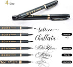 Rilanmit Hand Lettering Pens, Refillable Calligraphy Pens Brush Marker Pens Set Black, 4 Size for Writing, Painting, Drawing, Pack of 6